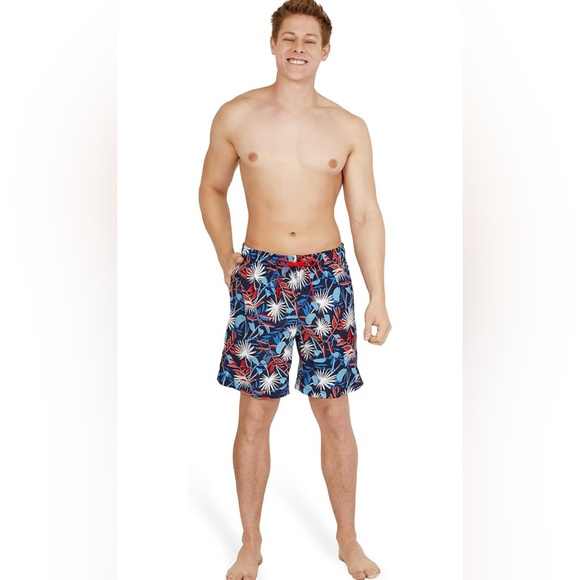 Speedo Men's Standard Swim Trunk Short Length Redondo Printed Blue/Red Size M - Picture 2 of 11